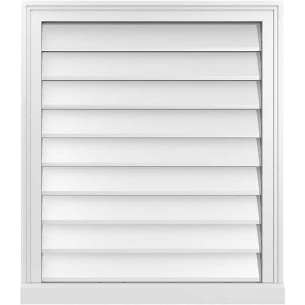 Ekena Millwork 26 in. x 30 in. Vertical Surface Mount PVC Gable Vent: Decorative with Brickmould Sill Frame