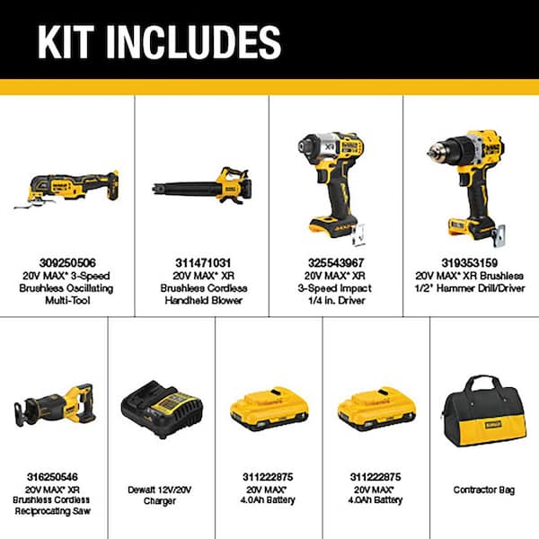 20V Max Lithium-Ion Cordless 4-Tool Combo Kit and Brushless Cordless Handheld Blower with (2) 4 Ah Batteries and Charger