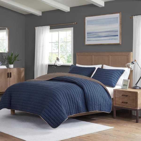 Madison Park Cameron Navy Full/Queen 3-Piece Polyester Crinkled Microfiber Quilt Set