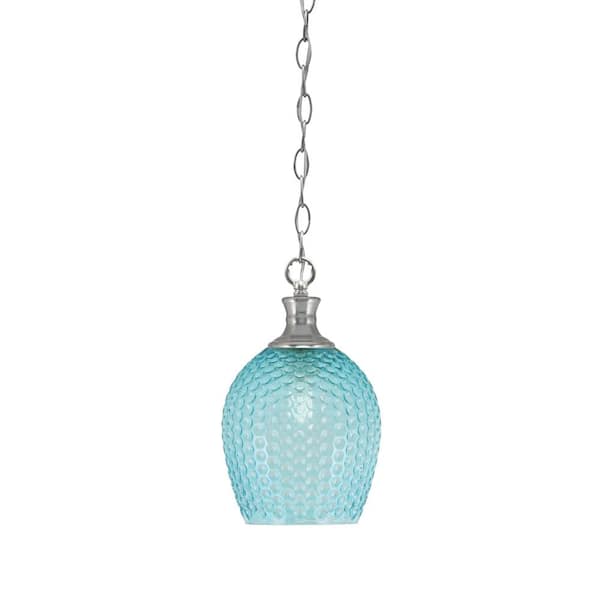 Unbranded Tyler 60-Watt 1-Light Brushed Nicke Chain Mini Pendant Light with Turquoise Textured Glass Shade