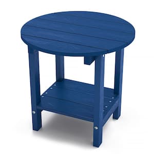 17-5/8 in. H Navy Round Plastic Outdoor Patio Adirondack Side Table