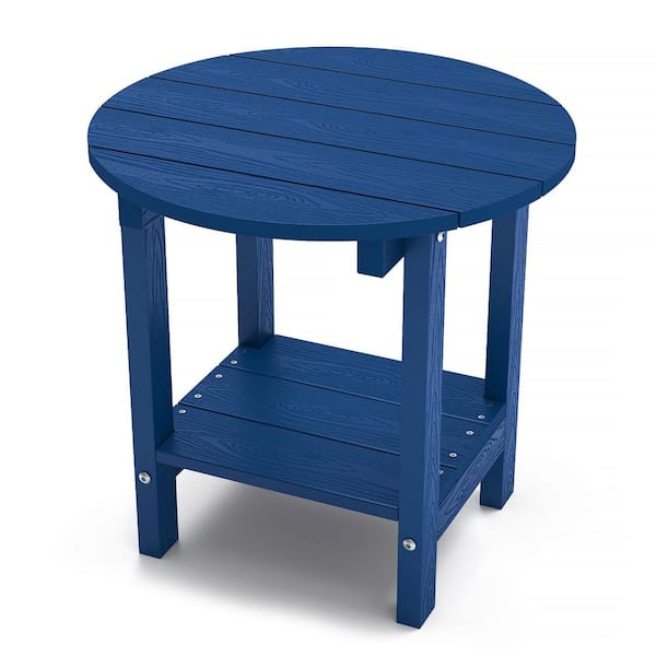 Mximu 17-5/8 in. H Navy Round Plastic Outdoor Patio Adirondack Side Table