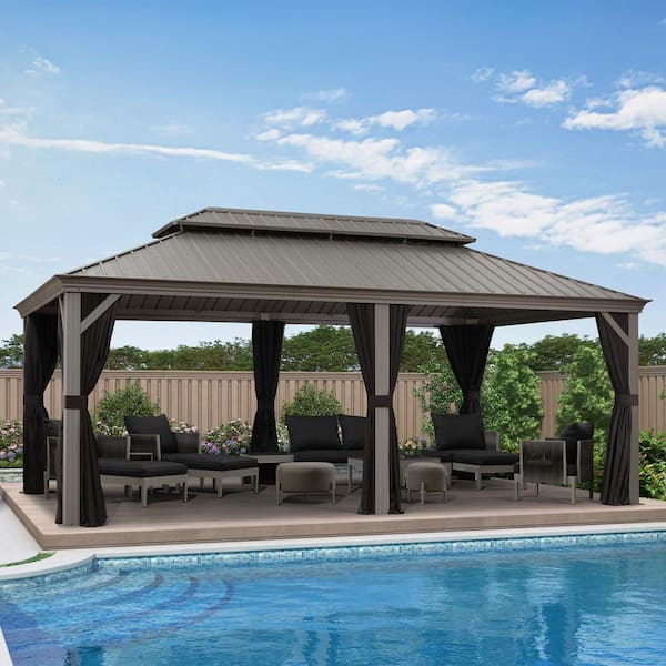 PURPLE LEAF 12 ft. x 20 ft. Luxury Aluminum Hardtop Gazebo Canopy for Patio Deck Backyard with Netting, Hooks, Upgrade Curtain