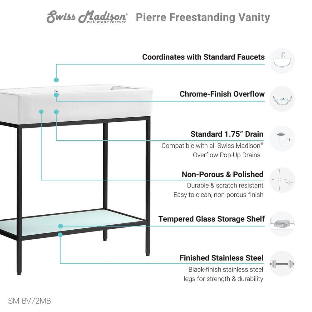 Pierre 32" Matte Black Metal Frame Freestanding Bathroom Vanity