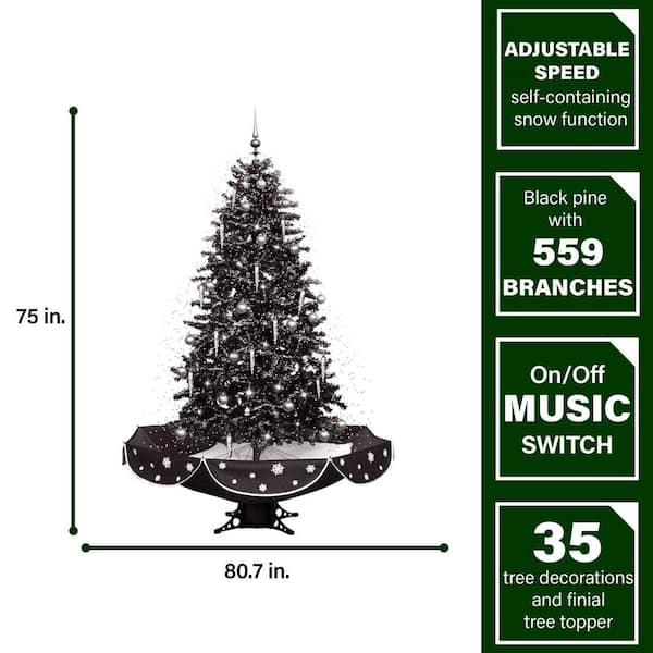 Fraser Hill Farm - Let It Snow Series 75-in. Musical Artificial Christmas Tree with Black Umbrella Base and Snow Function