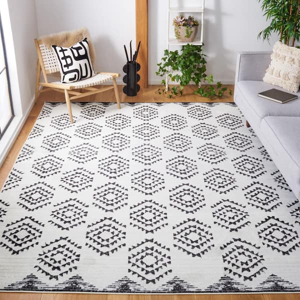 SAFAVIEH Skyler 7 ft. x 7 ft. Ivory/Black Striped Geometric Square Area ...