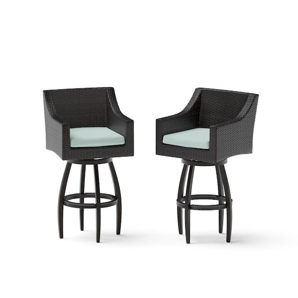 RST BRANDS Deco All-Weather Wicker Motion Patio Bar Stool with Spa Blue Cushions (2-Pack)