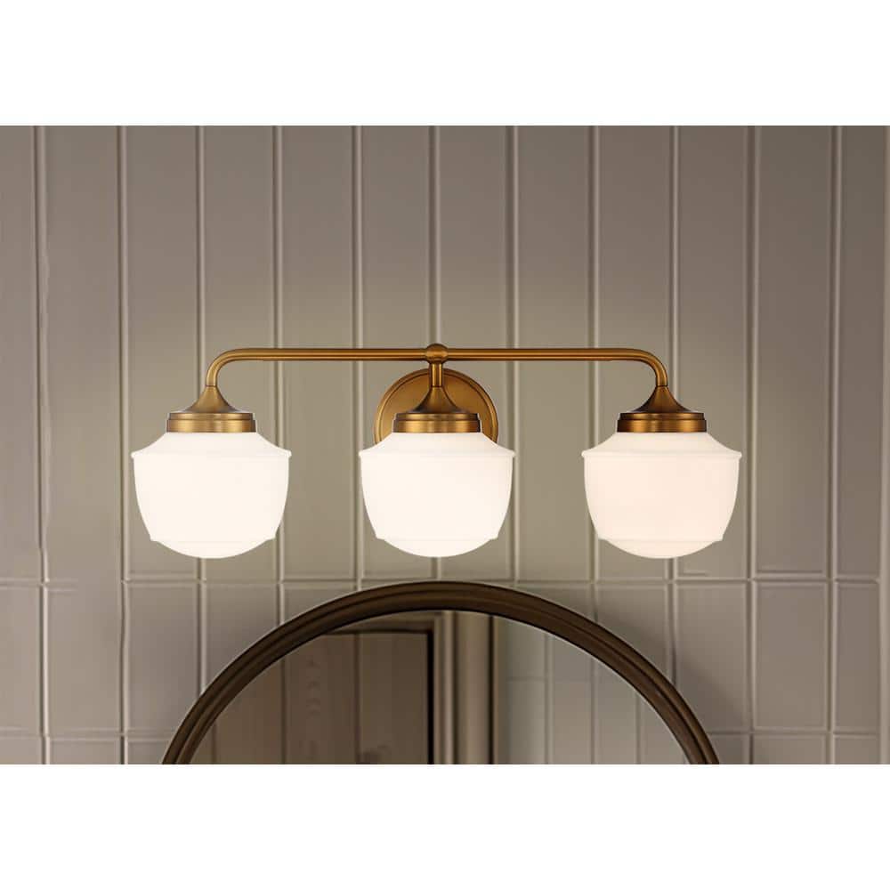Cornwell 23" Antique Brass Vanity Light with Opal Glass Shades