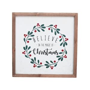 15.75 in. Brown Wood Framed Believe in The Magic of Christmas Wall Sign