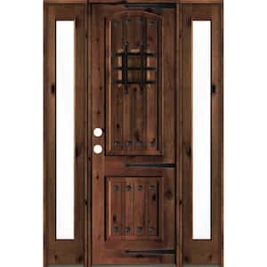 60 in. x 96 in. Mediterranean Knotty Alder Right-Hand/Inswing Clear Glass Red Mahogany Stain Wood Prehung Front Door