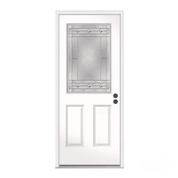 JELD-WEN 36 in. x 80 in. 1/2 Lite Sedona Primed Steel Prehung Left-Hand Inswing Front Door w/Brickmould