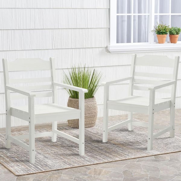 BOPOREA MEGO LLC Set of 2 All-Weather Patio Outdoor Dining Chairs with Armrests, Pure White with Imitation Wood Grain