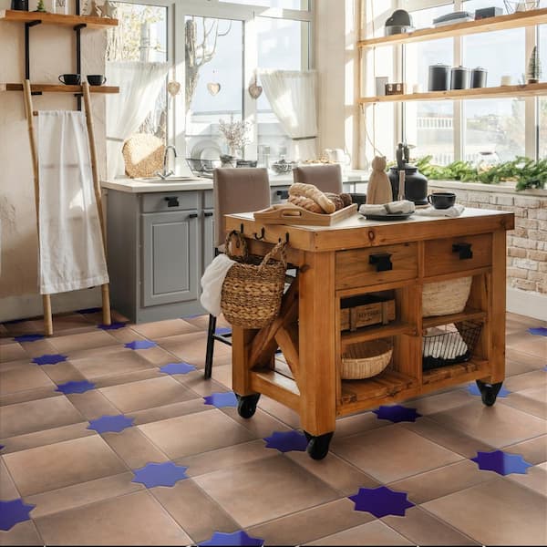 Argile Bordeaux Ferrara with Losanga and Blue Star 24-5/8 in x 24-5/8 in Porcelain Floor and Wall Tile (4.34 sq ft/Case)