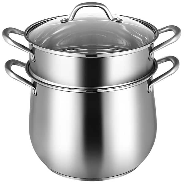 Bunpeony 2-Tier 6.2 qt. Premium Stainless Steel Steamer Pot with Tempered Glass Lid
