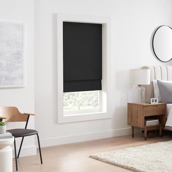 Eclipse Kylie Black Solid Polyester 35 in. W x 64 in. L 100% Blackout Single Cordless Roman Shade