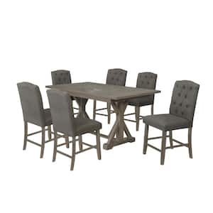 Gilberta 7pc Counter Height Dining Set with Gray Linen Fabric