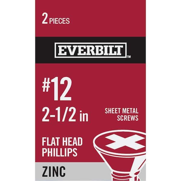 Everbilt #12 x 2-1/2 in. Phillips Flat Head Zinc Plated Sheet Metal Screw (2-Pack)
