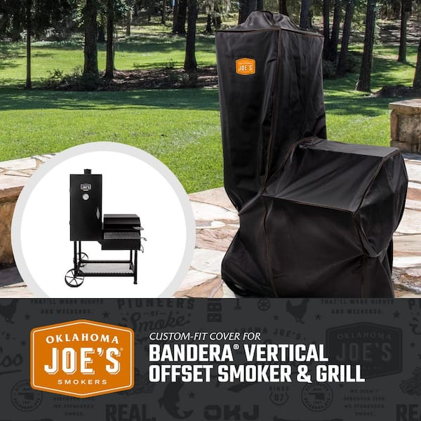 Custom-Fit Rip-Stop Bandera Vertical Offset Charcoal Smoker and Grill Cover in Black
