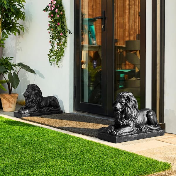 Glitzhome 21.75 in. L MGO Black Lying Lion Garden Statue (Set of 2