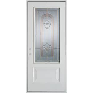 32 in. x 80 in. Traditional Brass 3/4 Lite 1-Panel Painted White Right-Hand Inswing Steel Prehung Front Door