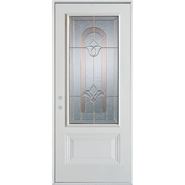 Stanley Doors 32 in. x 80 in. Traditional Brass 3/4 Lite 1-Panel Painted White Right-Hand Inswing Steel Prehung Front Door