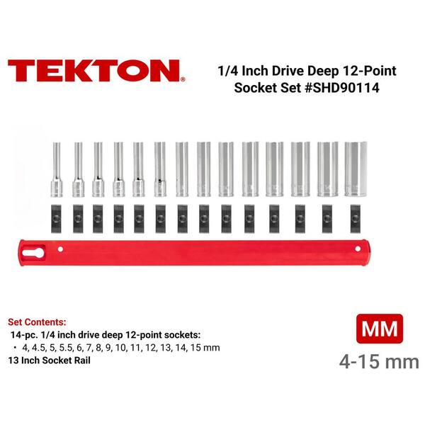 1/4 in. Drive Deep 12-Point Socket Set, (14-Piece) (4-15 mm)