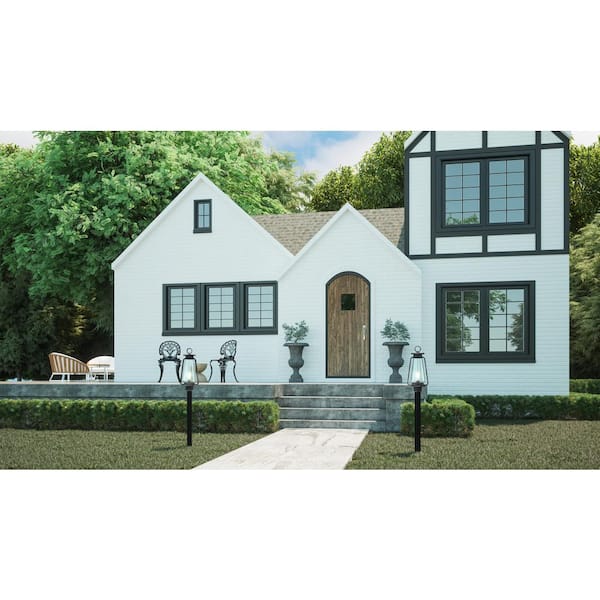 Sutton 8.5 in. 1-Light Speckled Black Outdoor Post Light Kit with Clear Seeded Glass