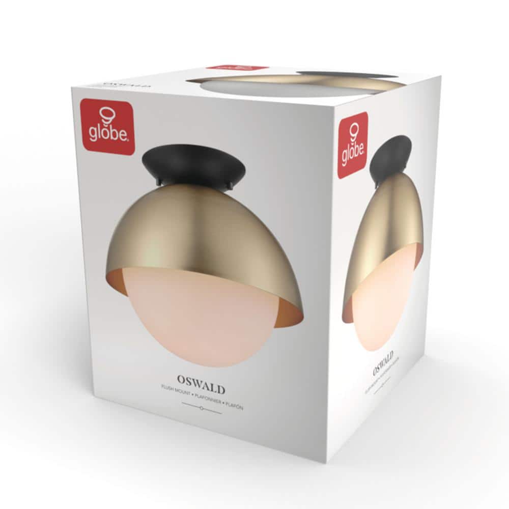 Oswald Matte Brass & Black 10" Globe Ceiling Light with Frosted Glass