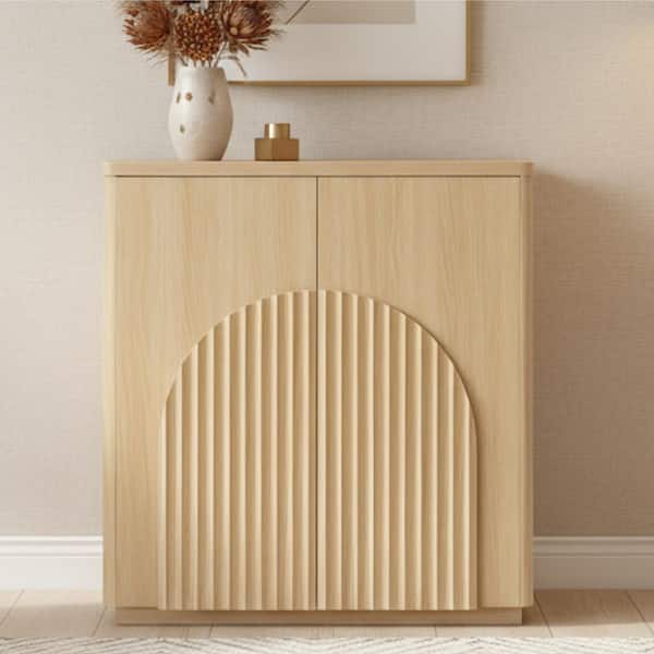 Mason Oak Modern Wood Buffet Sideboard with Wave Panel Doors, Soft-Close Hinges, Scratch-Resistant Storage Cabinet