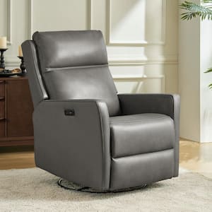 Nina Grey 29.5 in. W Genuine Leather Swivel Rocker Power Recliner