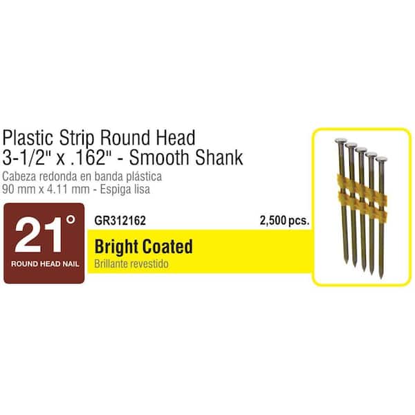 Grip-Rite 3-1/2 in. x 0.162 21° Plastic Bright-Coated Smooth Shank Round Head Framing Nails (2,500 Per Box)
