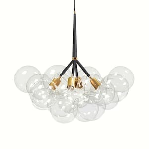 Alma 4-Light Black/Gold Cluster Bubble Globe Chandelier with Clear Glass for Large Room( 12-Shade, G125 Bulb Included)