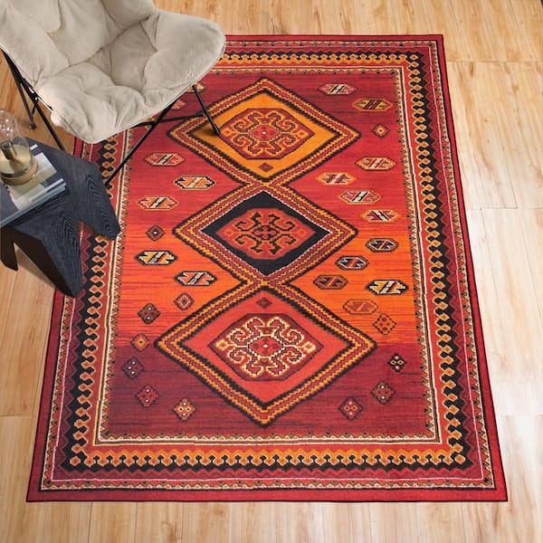 Phoenix Kilim Garnet Medallion Washable 5 ft. x 7 ft. Area Rug