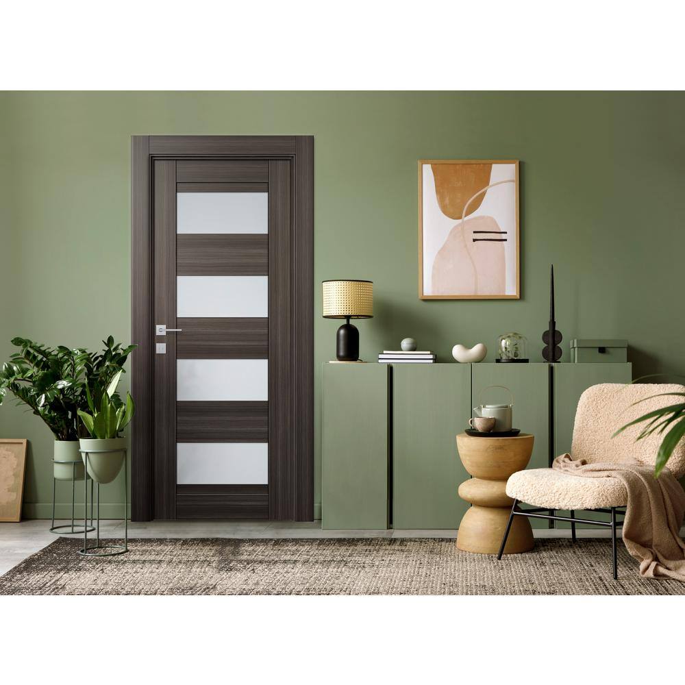 Gray Oak Solid Core Door with Frosted Glass Panels