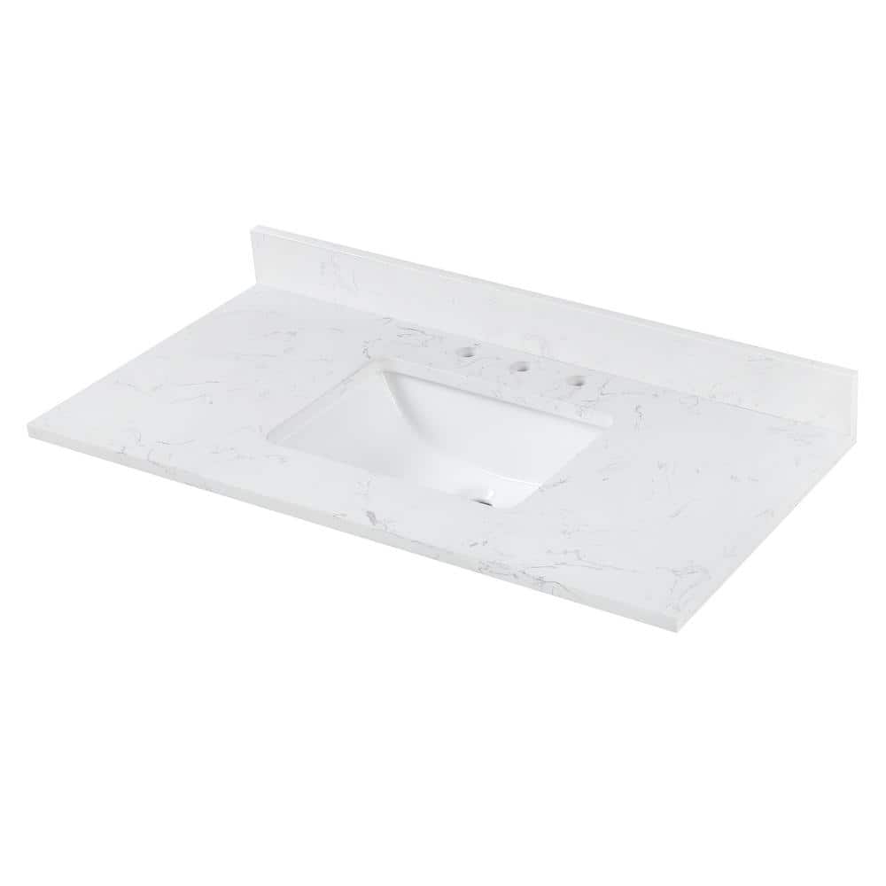 Cala White Engineered Stone Vanity Top with Rectangular Sink