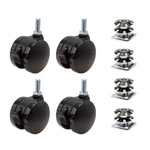 2 in. Black Furniture Swivel Brake Caster 440 lbs. Load Rating for 1-1/8 in. Square 16 up to 18 gauge tubing (4-Pack)