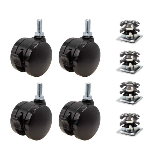 Outwater 2 in. Black Furniture Swivel Brake Caster 440 lbs. Load Rating for 1-1/8 in. Square 16 up to 18 gauge tubing (4-Pack)