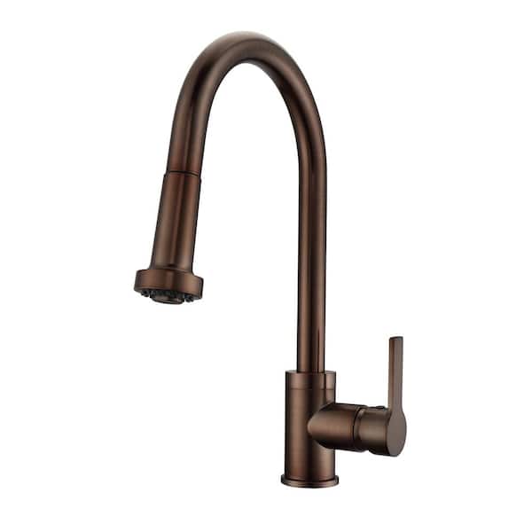 Barclay Products Fairchild Single Handle Deck Mount Gooseneck Pull Down Spray Kitchen Faucet with Lever Handle 2 in Oil Rubbed Bronze
