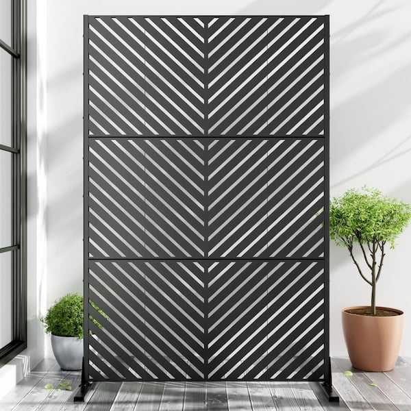 Dovelina 72 in. Galvanized Steel Outdoor Garden Fence Privacy Screen Garden Screen Panels Parallel Pattern in Black