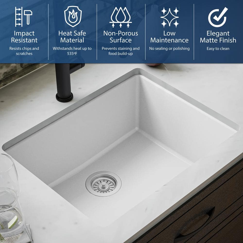 White Quartz 24'' Single Bowl Undermount Kitchen Sink