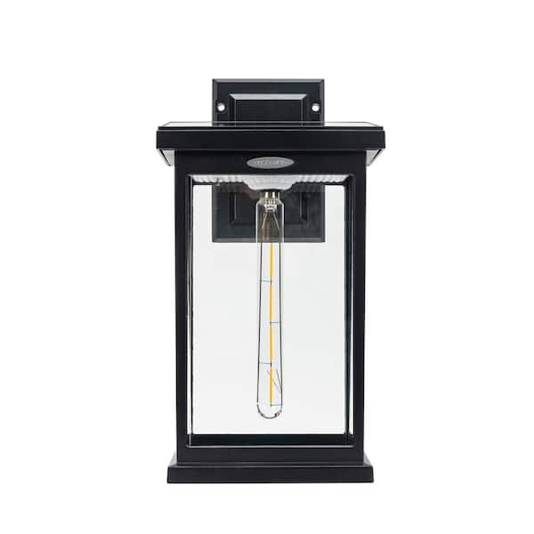 Modern Black Dusk to Dawn Outdoor Solar Barn Wall Sconce Warm White LED with Glass for Garage and Porch