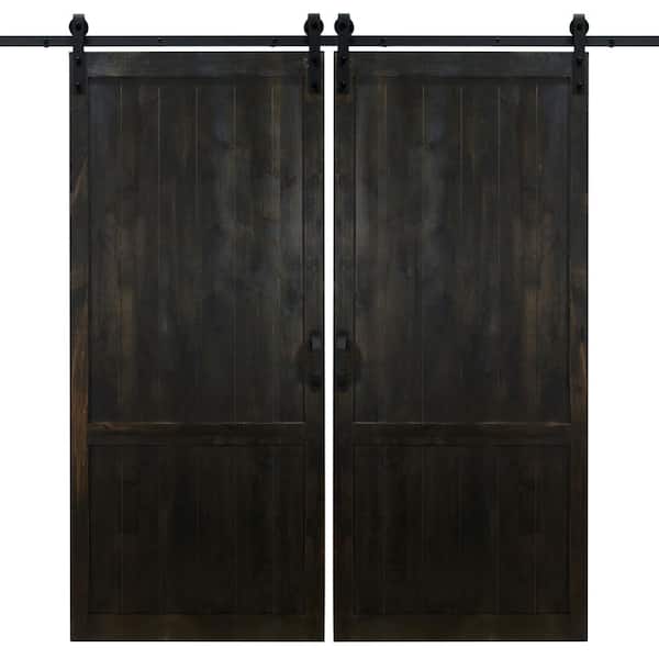 Dogberry 36 in. x 84 in. Country Vintage Midnight Black Double Sliding Barn Door with Hardware Kit