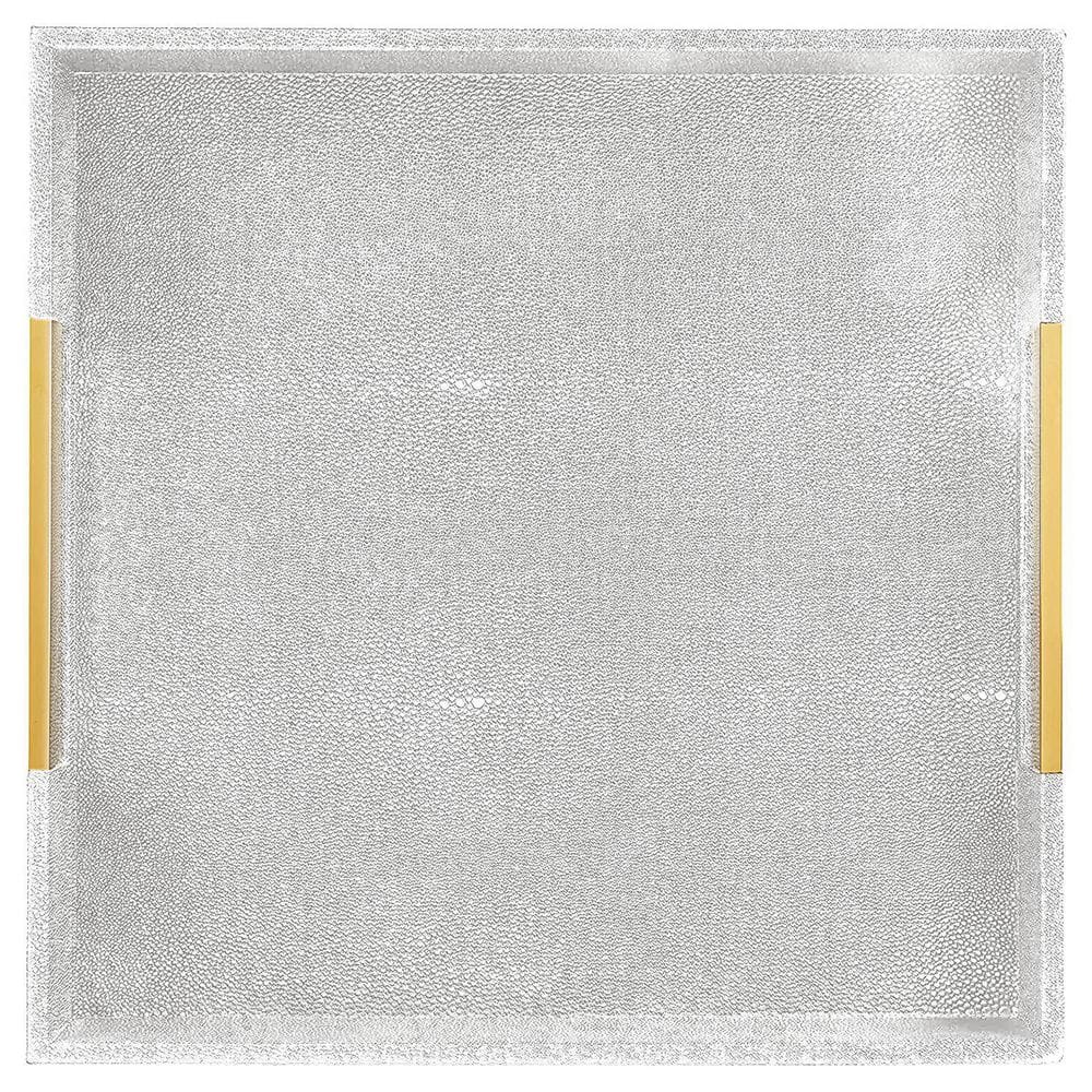 White and Gray Textured Square Tray with Silver Handles