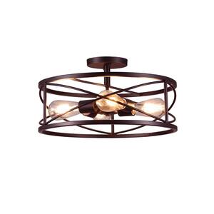 17 in. 4-Light Bronze Caged Drum Semi-Flush Mount