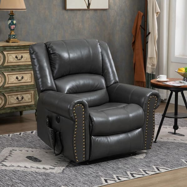 Grey Dual Motor Faux Leather Power Lift Recliner Heat Massage, Heavy Duty Motion Mechanism with USB Ports