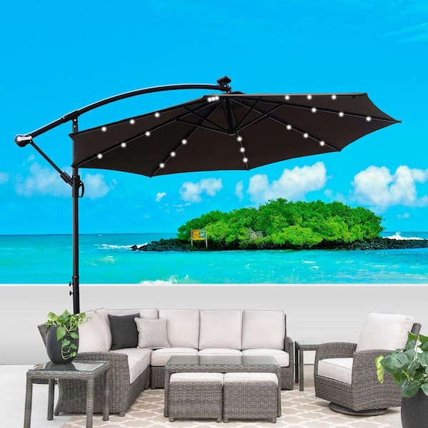 Coporesell 10 ft. Steel Crank Lift Patio Umbrella in Chocolate with Crank and Cross Base