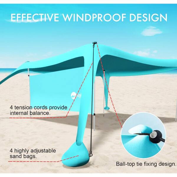 『TEN BEACH L』 SUN NINJA Pop Up Beach Tent, 10x10.5FT, Navy Blue, UPF50+