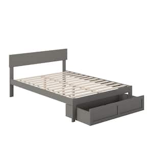 Boston Grey Full Solid Wood Storage Platform Bed with Foot Drawer