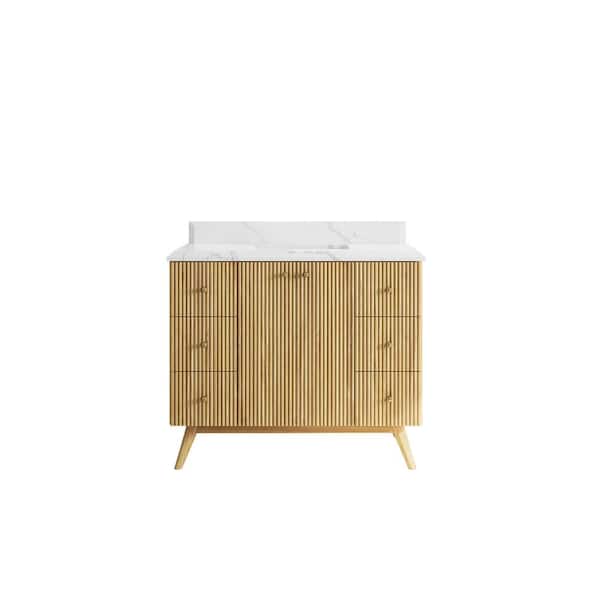 Willow Collections Pasadena Teak 42 in. W x 22 in. D x 36 in. H Single Sink Bath Vanity in Light Teak with 1.5 in. Calacatta Quartz Top