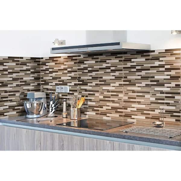 Take Home Tile Sample - Kings Gate Interlocking 4 in. x 4 in. Glass/Stone Mix Mesh-Mounted Mosaic Tile